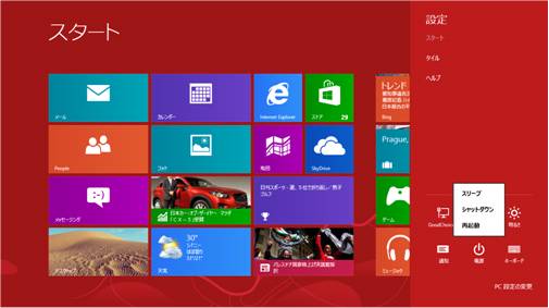 Windows8の「電源」ボタン