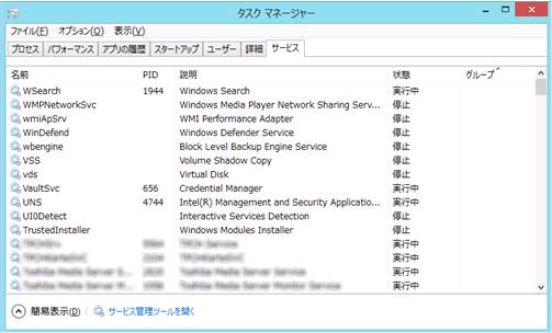 Windows8の「タスク マネージャー(サービス)」画面