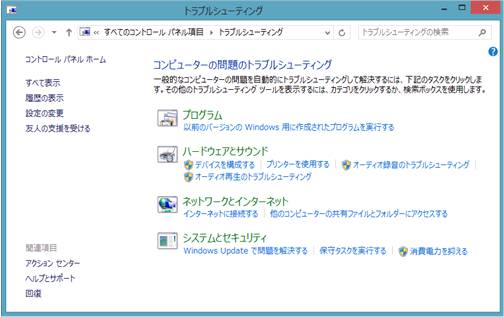 Windows8の「トラブルシューティング」画面